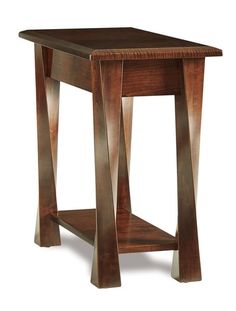 a small wooden table with two legs