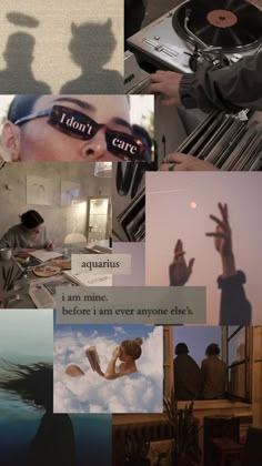 a collage of photos with words and pictures on them that include people's silhouettes