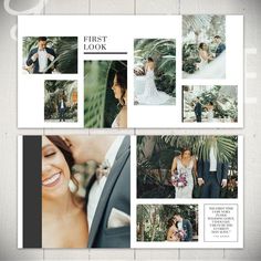 the first look book is open and shows photos of people in their wedding attires