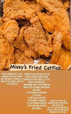 the menu for missy's fried catfish