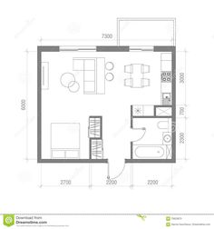 the floor plan for a small apartment with two beds and one living room royalty photo