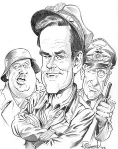 a pencil drawing of three men in uniform