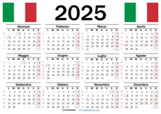 a calendar for the country of italy with numbers in spanish and italian flags on it