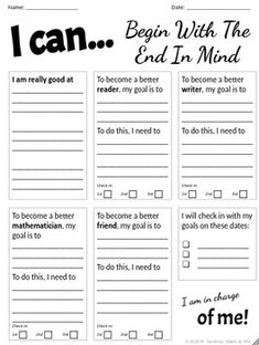 the end in mind worksheet for students to practice their writing and reading skills