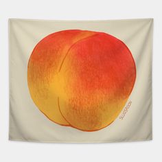 a painting of a peach on a white background