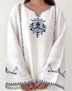 Embroidery Kurta Designs Women, Embroidery Fashion Detail, Lace Dress Design, Trendy Shirt Designs, Kurti Embroidery Design, Kurta Neck Design, Cotton Kurti Designs, Sleeves Designs For Dresses