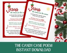 two christmas cards with candy cane poem on them