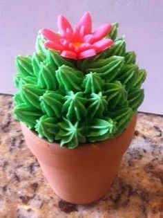 a small potted plant with pink flowers on it's top sitting on a table