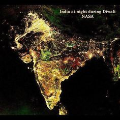 india at night during diwali in the middle of asia from space, taken by nasa