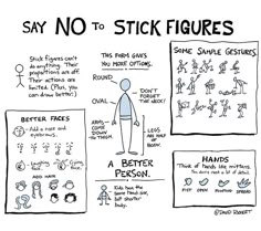 a comic strip about stick figures and how they are used to describe what people think