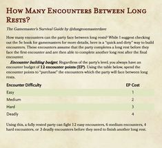 an old paper with the text how many encounters between long rests?