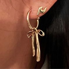 Luxe Gold Tone Bow Earrings, Faux Gold, Ships In 7-8 Days Chic Single Wrap Earring As Gift, Luxury Gold Jewelry, Fav Outfit, Chic Earrings, Bow Earrings, Big Earrings, Brass Jewelry, Christmas 2024, Simple Earrings