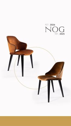 two chairs sitting next to each other in front of a white background with the words nog on it