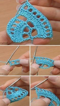 the crochet pattern is being worked on by someone using knitting needles and yarn