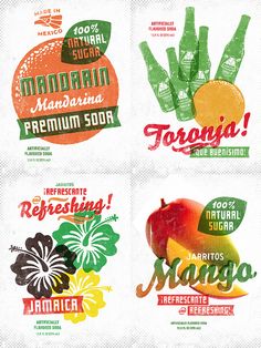 four stickers with different types of fruit on them