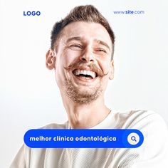 a man with a moustache on his face and the caption reads, melhor clica odontologiagica