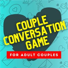 the couple conversation game for adults is on display in front of a blue background with hearts and