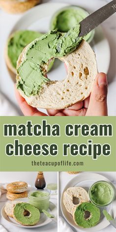 matcha cream cheese recipe on bagel buns