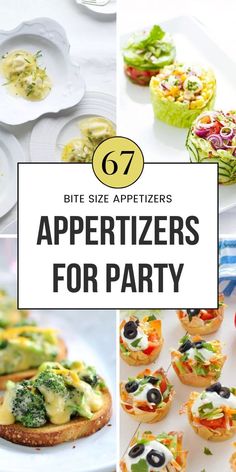 different appetizers for party with text overlay