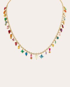 Eden Presley Rainbow Collar Necklace | Olivela Rainbow Jewelry Aesthetic, Colorful Gold Necklace, Colorful Necklace, Dope Jewelry Accessories, Rainbow Sapphires, Rainbow Necklace, Rainbow Jewelry