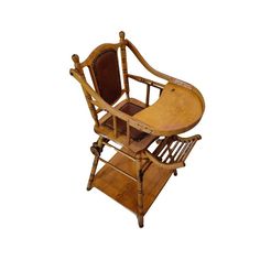 an old wooden rocking chair with leather seat