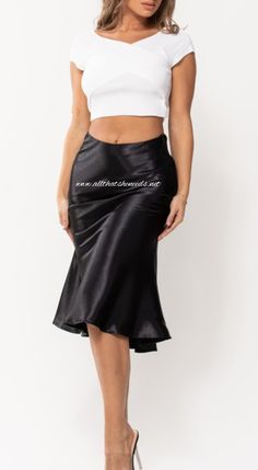 SOLID SATIN FLOWY MIDI SKIRT w/SIDE WAIST ZIPPER 100% Polyester Sleek Party Midi Skirt, Satin Midi Bottoms For Party, Satin Midi-length Party Bottoms, Satin Midi-length Bottoms For Party, Satin Party Bottoms Midi Length, Spring Satin Skirt For Night Out, Party Satin Bottoms Midi Length, Spring Date Night Satin Skirt, Stretch Satin Flared Skirt Bottoms