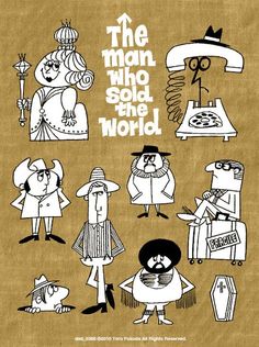 the man who sold the world poster is shown in black and white on brown paper