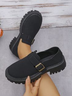 Free Returns ✓ Free Shipping✓. Thick Sole British Style Mary Jane Loafer Shoes For Women, Black Color, New 2024 Collection- Women Wedges & Flatform at SHEIN. Office Winter Shoes, Shoes For Women Black, Black Work Shoes, Women Wedges, Womens Wedges, Winter Shoes, 2024 Collection, Penny Loafers, British Style