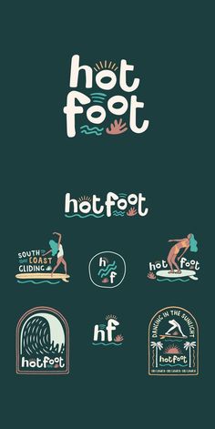 the logo for hot foot is shown on a dark green background with white and blue lettering