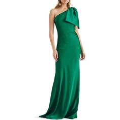 "Find SACHIN & BABI Aubrey One-shoulder Satin Charmeuse Gown on Editorialist. A voluminous bow and asymmetric waist seam bring scene-stealing dimension to a floor-sweeping gown cut from lustrous satin charmeuse. 60\" length (size 8) One-shoulder neck Sleeveless Unlined 100% polyester Dry clean Imported Asian Owned/Founded" Maxi Dress Ideas, Charmeuse Gown, Sachin Babi, Sheath Gown, Trumpet Gown, One Shoulder Gown, Silk Maxi, Satin Gown, Silk Maxi Dress