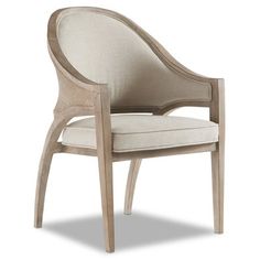 an upholstered chair with a beige fabric seat and back, on a white background