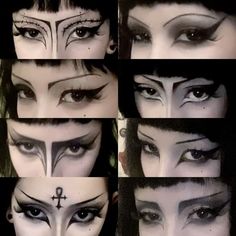 Goth Makeup Looks With Glasses, Classic Goth Makeup, Goth Makeup No Eyebrows, Trad Goth Makeup Ideas, Graphic Makeup Looks, Goth Character Design