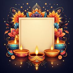 diwali festival background with candles and frame