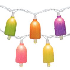 multicolored ice cream lights strung on white wire