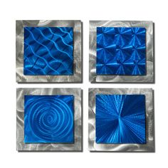 four square blue glass artwork pieces