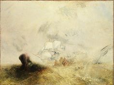 a painting with a boat in the water