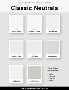 the classic neutrals color scheme is shown in white, gray and grey tones with different shades