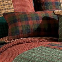 Cozy Cabin Plaid Rectangular Pillow Cozy Cabin Bedrooms, Cabin Bedrooms, Cabin Pillows, Rustic Throw Pillows, Quilted Bedding, Rustic Napkins, Black Forest Decor, Bed Comforter Sets, Rustic Bedding