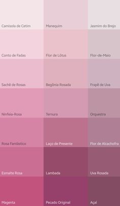 the color palettes are all in shades of pink, red and purple with different names