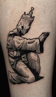 a tattoo on the leg of a person with a bottle