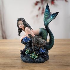 8.86 Green Mermaid Statue - Magick Magick.com Gothic Mermaid, Mermaid Statue, Mermaid Stuff, Mermaid Statues, Mermaid Figurine, Turtle Swimming, Turtle Figurines, Dark Sea, Fantasy Decor