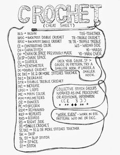 a black and white drawing of crochet instructions