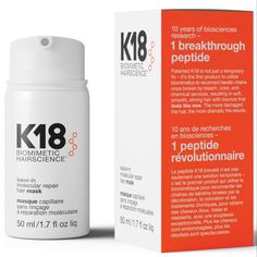 Brand New In Box/Sealed Authentic K18 Leave In Hairscience Molecular Repair Hair Mask 1.7 Floz / 50ml An At-Home Leave-In Treatment Infused With The Patented K18peptide That Renews Hair To Its Most Youthful, Healthy State. Benefits: Works To Repair Even The Most Extreme Damage Caused By Bleach And Color, Chemical Services, And Heat. Creates Like Hair Like New: Traveling Into The Inner-Most Layers Of Hair To Reach The Core Polypeptide Chains Our Revolutionary K18peptide Is Just The Right Size And K18 Leave-in Molecular Repair Hair Mask, K18 Hair Mask, Chemically Damaged Hair, Hair Restoration, Bleached Hair