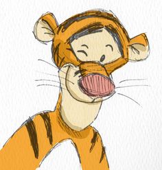 a drawing of a cartoon tiger with its mouth open and tongue hanging out to the side