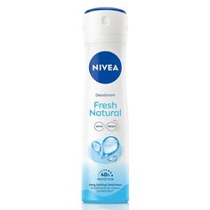 Nivea, Deodorant Fresh Natural - 150 ml  Product details Product Description Nivea fresh natural deodorant for women contains anti-microbial agents that help keep bacteria away thus giving long lasting odour control. It contains ocean extracts that give a mild, soothing fragrance and keeps you fresh all day long. From the Manufacturer NIVEA Smooth Skin roll on gives even toned and smoother underarms. It contains Avocado extracts which smoothens skin. Also gives reliable daylong odour protection. RESULT Long lasting refreshing fragrance and fresh feeling. HOW TO APPLY: Shake well before use. Hold can 15cm from underarm and spray. Do not apply to broken or irritated skin. Allow skin to dry completely before dressing. NIVEA Crème Soft Shower CreamNIVEA Fresh Natural DeodorantNIVEA Soft NIVEA Natural Deodorant Spray, Nivea Deodorant, Deodorant For Women, Lip Care Routine, Aluminum Free Deodorant, Mass Market