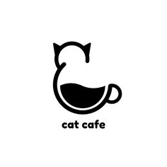 a black and white cat logo with the word cat cafe in it's center