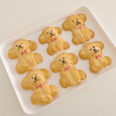 small cookies shaped like teddy bears on a white tray