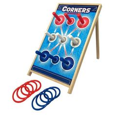 CORNERS Championship Ring Toss - Unlimited Scoring and Strategic Gameplay - Fun and Excitement for All Ages - Easy to Play, Difficult to Master - Ring Toss Reinvented. CORNERS Ring Toss allows you to double your points by ringing three pegs in-a-row. Double your points by ringing three pegs vertically, horizontally, or diagonally to increase points on your way to 21! No matter the score, you can score big with a CORNERS Instant Win! Just ring all four corner pegs with your four rings in one turn Wooden Peg Board, Backyard Gathering, Throwing Games, Yard Party, Ring Toss Game, Outdoor Games For Kids, Outdoor Environment, Play Day, Ring Toss