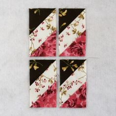 four pieces of fabric with flowers on them are arranged in the shape of rectangles