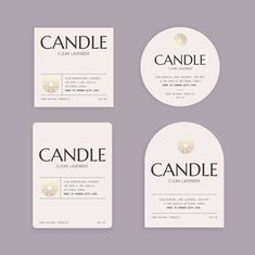 three business cards with the words candle on them